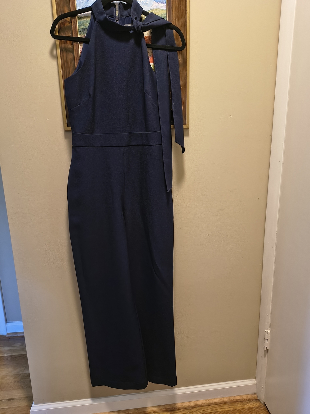 Vince Camuto Navy Halter-Neck Wide Leg Jumpsuit with Tie